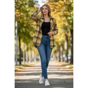 Blue‎ B Collection Yellow Plaid Button Up Shirt Long Sleeve Women Size S